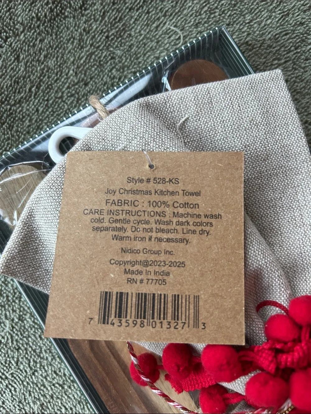 Linen Christmas Kitchen Towel with small charcuterie board and server